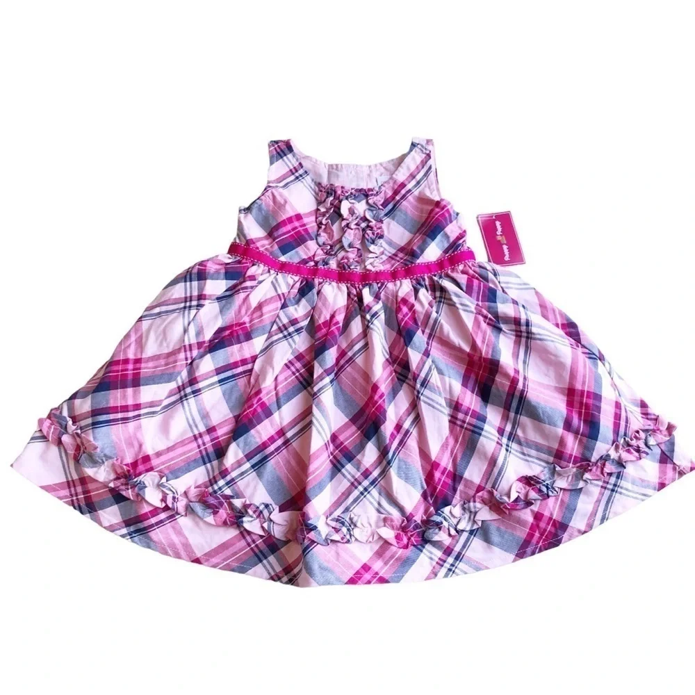 Gymboree Girls Pink Plaid Cotton Twill Dress Preppy Puppy Size 2T